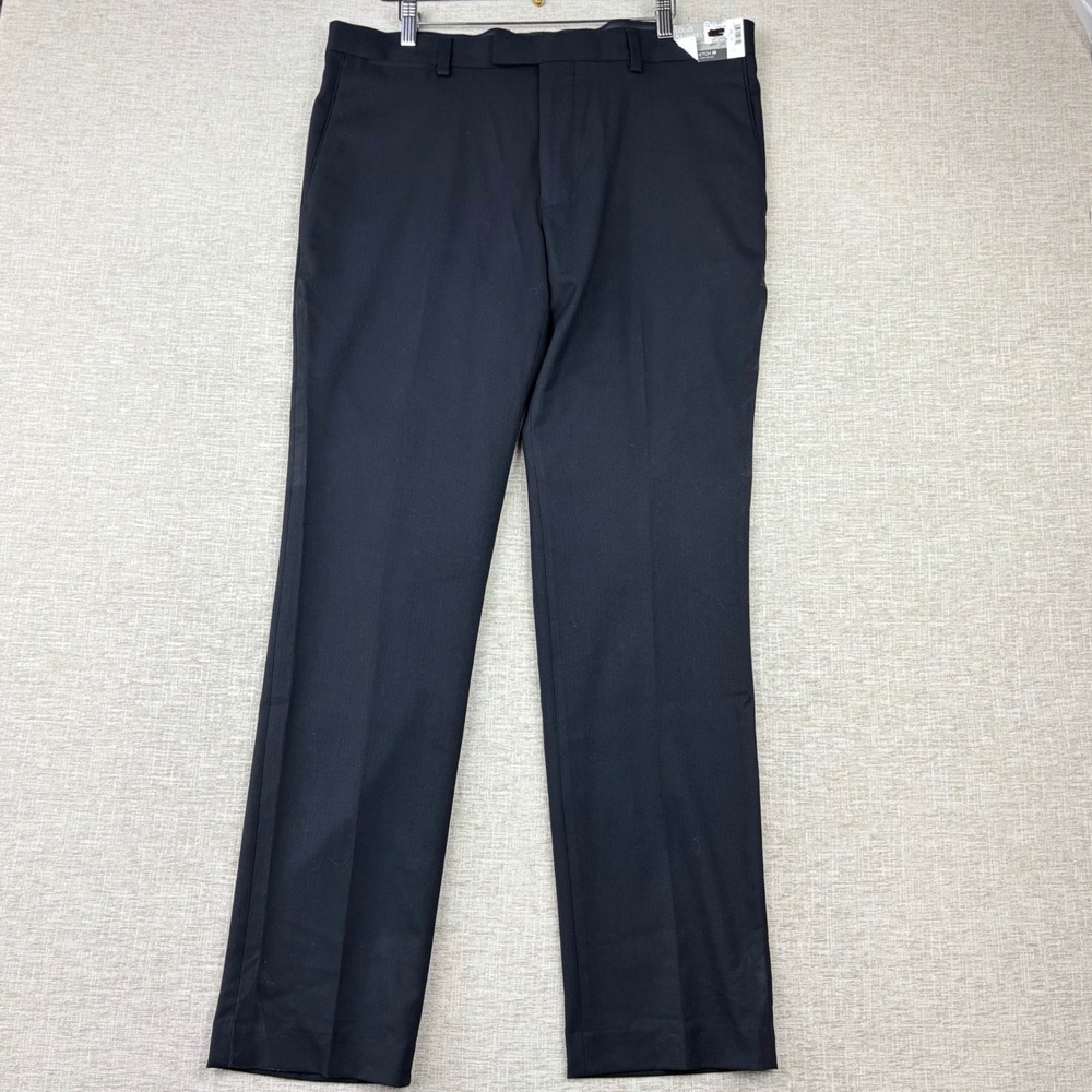 Louis Raphael Tailored Mens 36x32 Slim Fit Dress Pants Black Herringbone